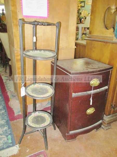 lot 195 image: Mahogany end table and Victorian ebonized pie cake muffin server