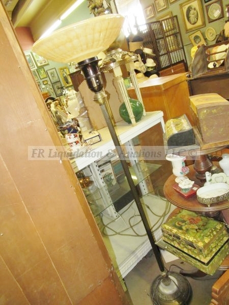lot 211 image: Antique standing metal and marble lamp