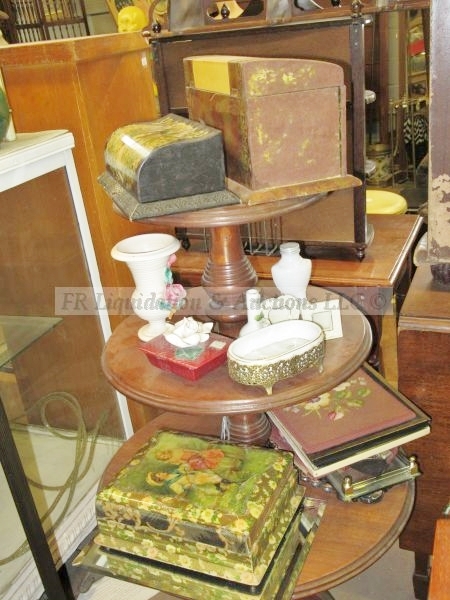 lot 389 image: Vintage Federal style dumbwaiter with splayed legs and contents