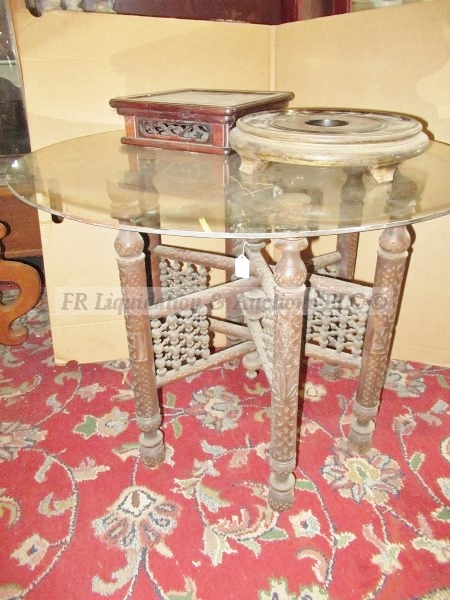 lot 216 image: Moroccan glass top table with Asian display bases