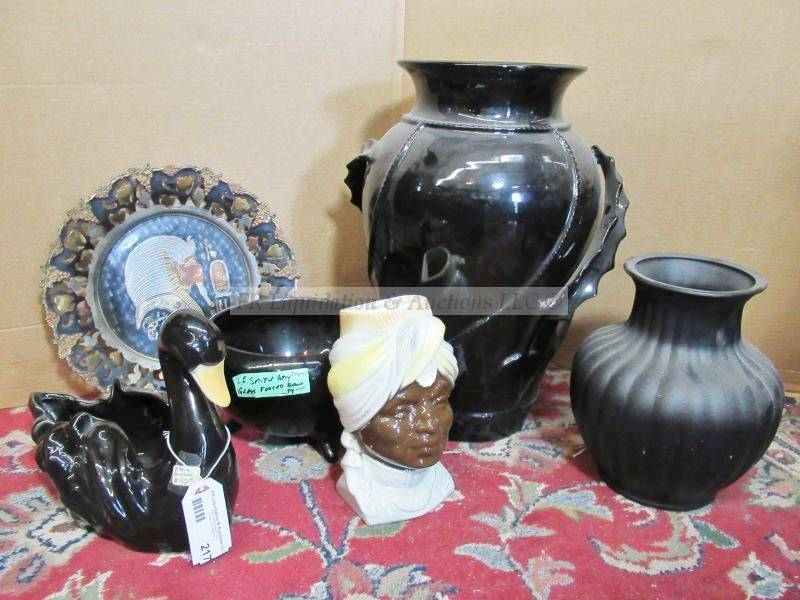 lot 217 image: Black ceramic & glass items