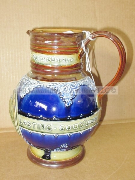 lot 232 image: Doulton Lambeth stoneware Queen Victoria diamond jubilee pitcher