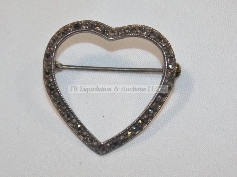 lot 502 image: Sterling silver heart form pin brooch