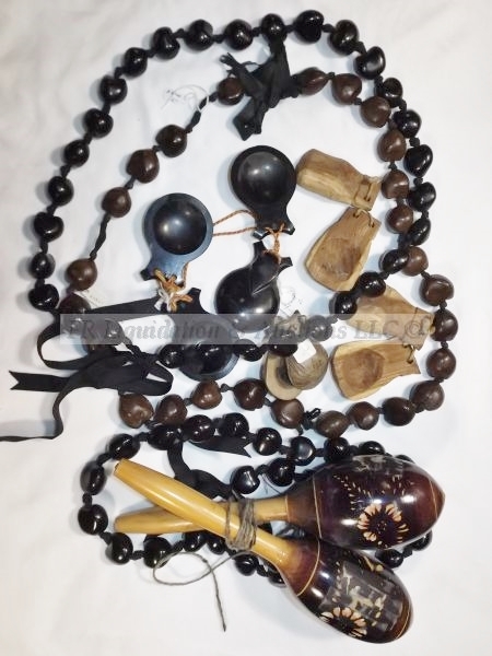 lot 521 image: Kukai Seed Necklaces, castanets, maracas
