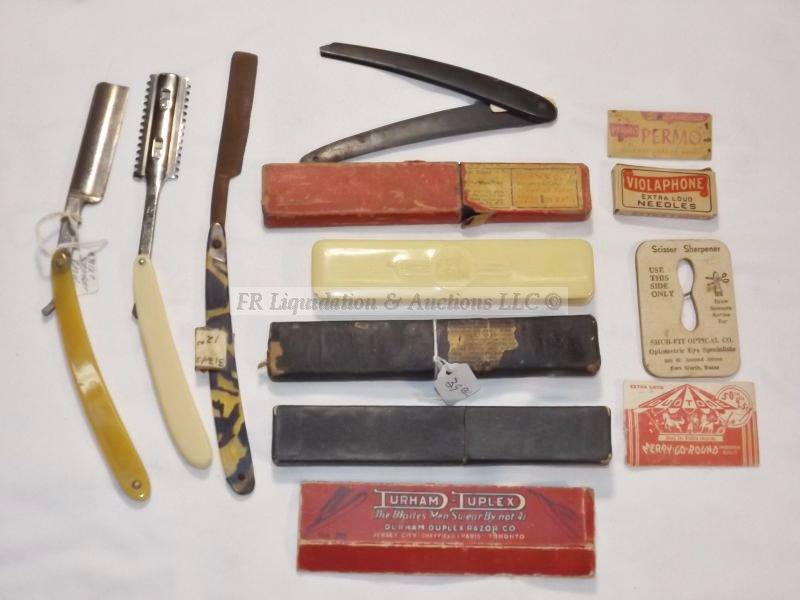 lot 528 image: Vintage straight razers and razer boxes