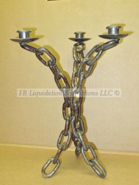 lot 737 image: Welded rigid chain industrial form candle holder