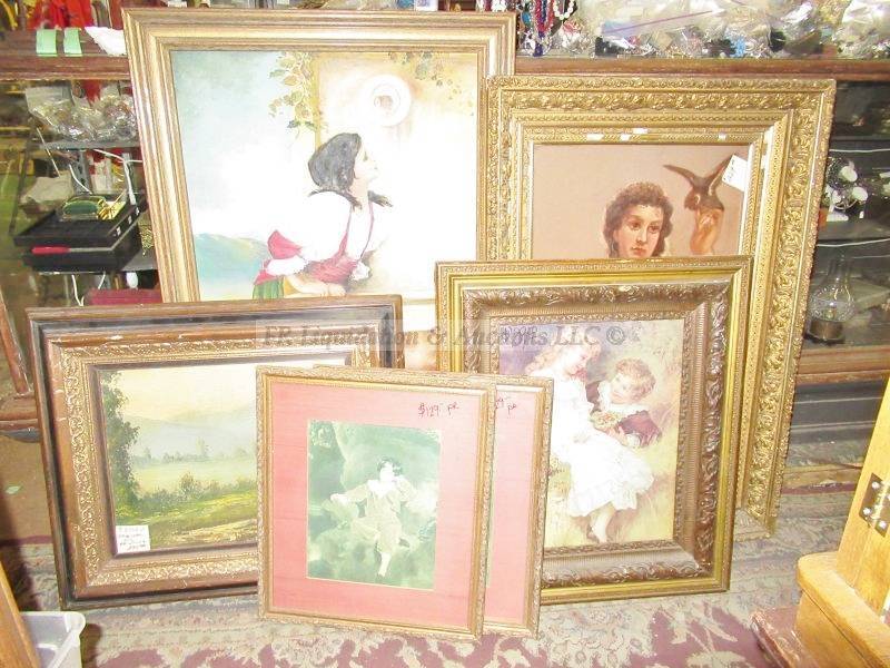 lot 662 image: Framed Victorian theme prints and oil painting