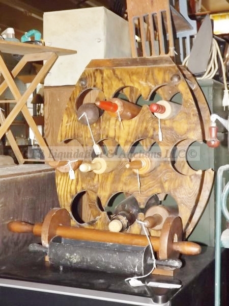 lot 660 image: Rolling pin selection with wine rack storage