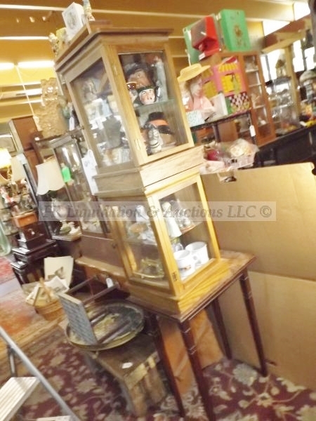 lot 608 image: Solid wood display cabinets & table