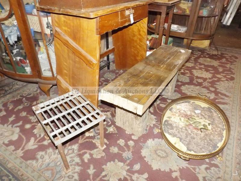 lot 438 image: Railroad boxcar plank bench, rustic desk