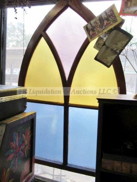 lot 336 image: Architectural stained glass window, arch configuration