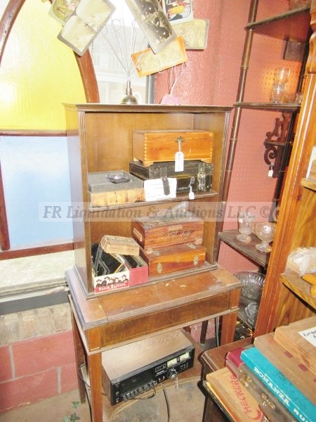 lot 351 image: Wood and cedar keepsake boxes, cabinet cards plus