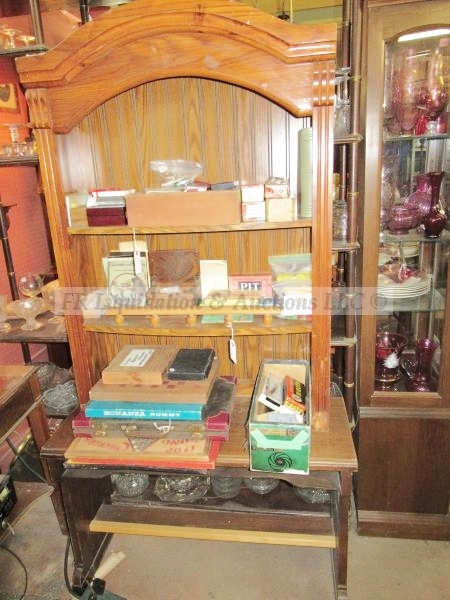 lot 354 image: Wood arch display shelf and base unit