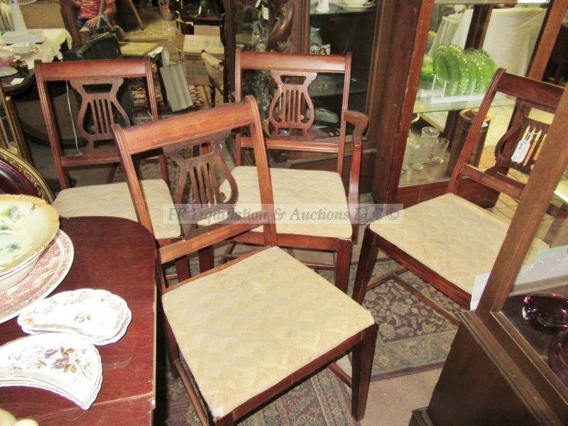lot 364 image: Mahogany harp back dining room chairs