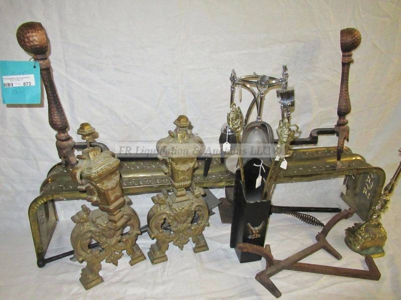 lot 873 image: Vintage brass fireplace tools