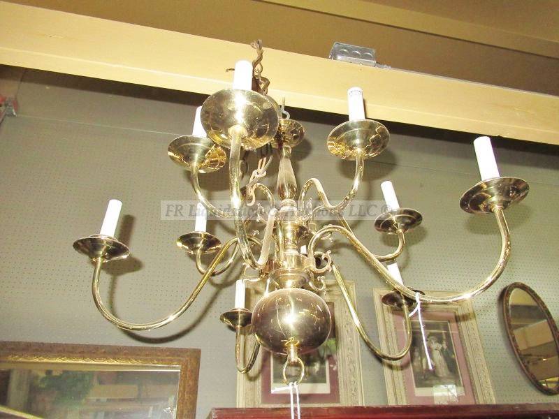 lot 379 image: Brass chandelier with faux candle covers