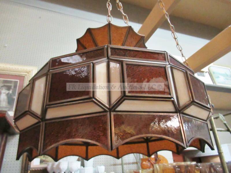lot 381 image: Vintage stained glass hanging lamp