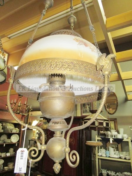 lot 383 image: Victorian hanging lamp with eagle accents