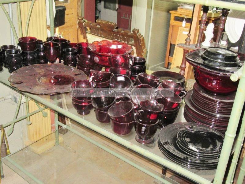 lot 397 image: Assorted Cranberry & ruby red glassware