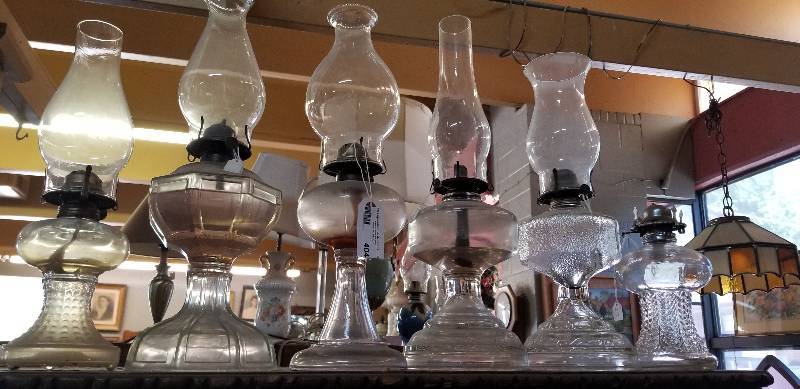 lot 404 image: Vintage hurricane lamps