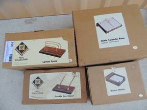 lot 384 image: Desk accessories collection in boxes - LETTER RACK, DESK CALENDAR MEMO HOLDER, DBL. PEN HOLDER,-   NILE COLLECTION
