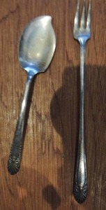 lot 314 image: Crown silverplate spoon and pickle fork