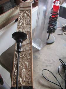 lot 88 image: large vase- black candle stand- wooden hanging candle stand