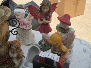 lot 143 image: 2 fairy figurines, 2 angels, Norman Rockwell figurine - lefton angel - small high heel shoes