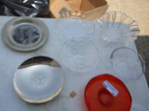 lot 144 image: 4 clear glass bowls- 1 orange bowl- 2 silver bowls