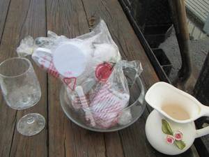 lot 169 image: fruit bowl, new and used silverware, pitcher and wine glass