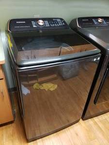 lot 5 image: Beautiful Samsung Black 5.5 Cu Ft Smart Top Load Washer WA55A7700AV