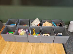lot 21 image: Lot of 10 Ikea Fysse Collapsible Storage Bins Full of Contents.  Includes Everything Pictured.