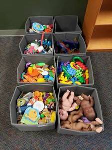 lot 40 image: Lot of 8 Ikea Fysse Collapsible Storage Bins Full of Contents.  Includes Everything Pictured.