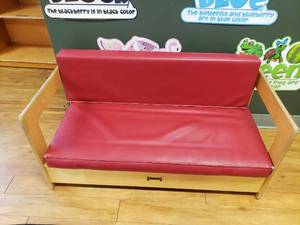 lot 52 image: JonTi Craft Wooden Childs Reading Center Sofa w Cushions