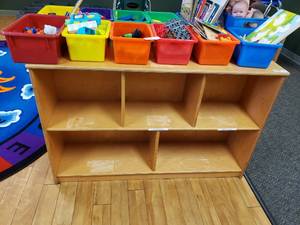 lot 67 image: Wooden Double-Sided 10 Compartment Classroom Storage Cabinet