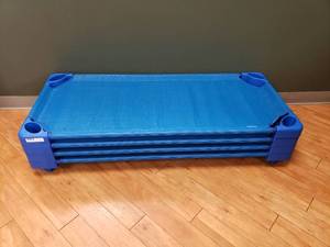 lot 78 image: Lot of 4 Sprogs Stackable Blue Daycare Cots
