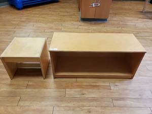 lot 79 image: Wooden Classroom Storage Cabinet w Small Wooden JonTi-Craft Table