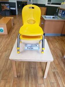 lot 81 image: Small Square Classroom Table w 2 Chairs