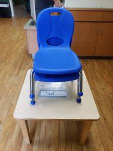 lot 82 image: Small Square Classroom Table w 2 Chairs