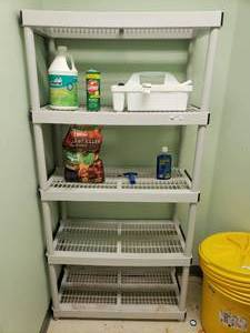 lot 124 image: Plastic Storage Shelf w Contents