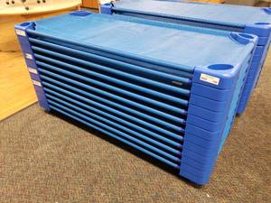 lot 198 image: Lot of 12 Sprogs Stackable Blue Daycare Cots