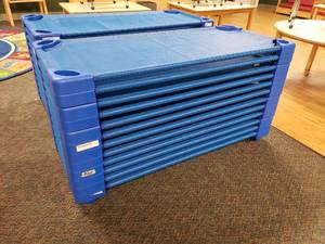 lot 199 image: Lot of 12 Sprogs Stackable Blue Daycare Cots