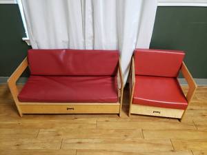 lot 202 image: JontiCraft Wooden Arm Chair w Cushions & JonTi-Craft Sofa w Cushions