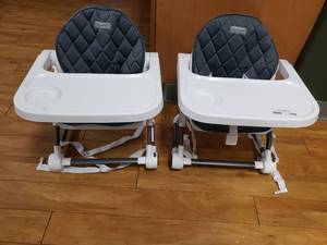 lot 208 image: Lot of 2 Monbebe Portable Folding Booster Chairs w Removeable Food Tray, Model BO100GZP