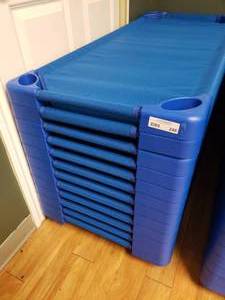 lot 248 image: Lot of 12 Sprogs Stackable Blue Daycare Cots