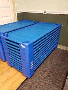 lot 249 image: Lot of 12 Sprogs Stackable Blue Daycare Cots