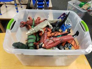 lot 262 image: Large Tote Full of Misc Figures.  Dinosaurs, Animals, Marvel & More.