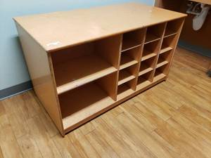 lot 280 image: Wooden Double-Sided 17 Compartment Classroom Storage Cabinet