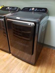 lot 8 image: Beautiful Samsung Black 7.4 Cu Ft. Smart Electric Dryer w Steam Sanitize, Model DVE55A7700VA3