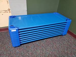 lot 288 image: Lot of 8 Sprogs Stackable Blue Daycare Cots